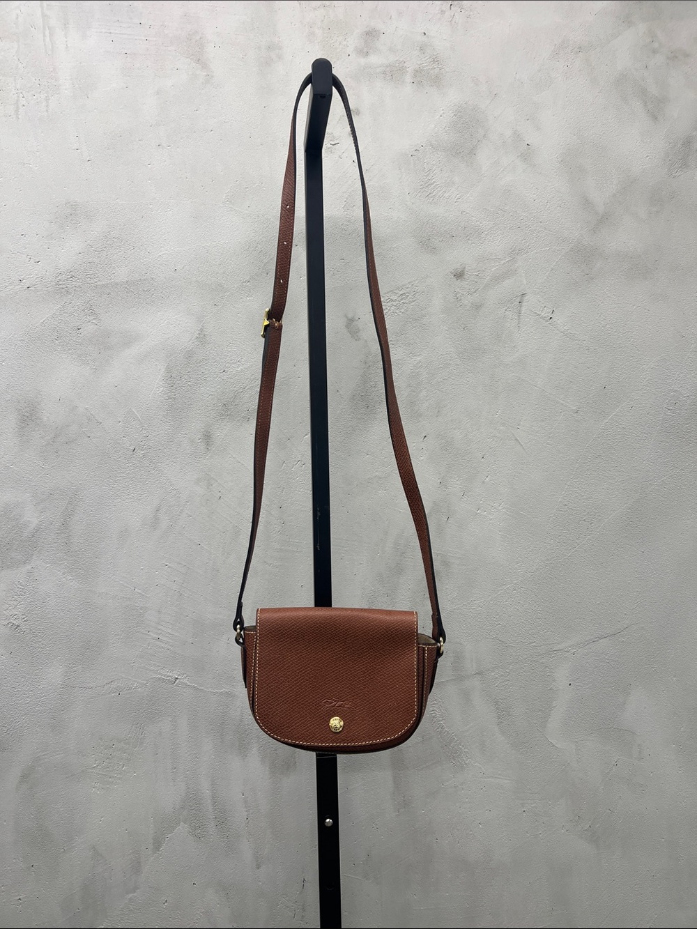 Longchamp Brown Pebbled Leather Crossbody with Adjustable Strap